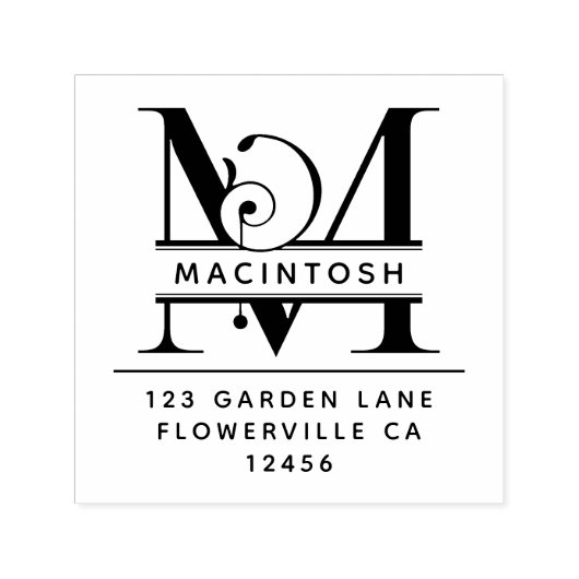 Fancy hoofdletter - M - Terugkeeradres Monogram Zelfinktende Stempel (Design)