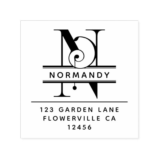 Fancy hoofdletter - N - Terugkeeradres Monogram Zelfinktende Stempel (Design)