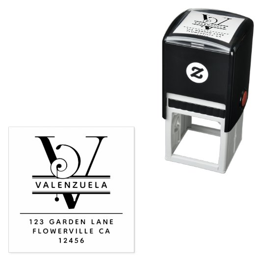 Fancy hoofdletter - V - Retouradres Monogram Zelfinktende Stempel (In situ)