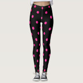 Fancy Hot Pink en Black Retro Polka Dot Leggings (Voorkant)