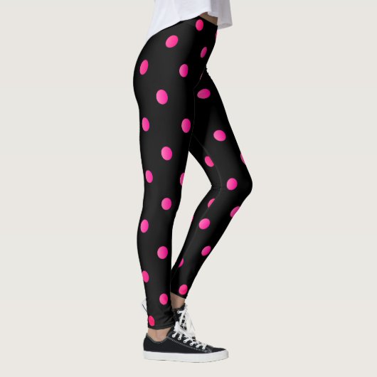 Fancy Hot Pink en Black Retro Polka Dot Leggings (Rechts)