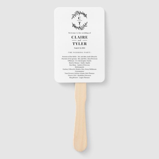 Fancy Initialen BEWERKBAAR KLEUR bruiloft programm Handwaaier (Voorkant)