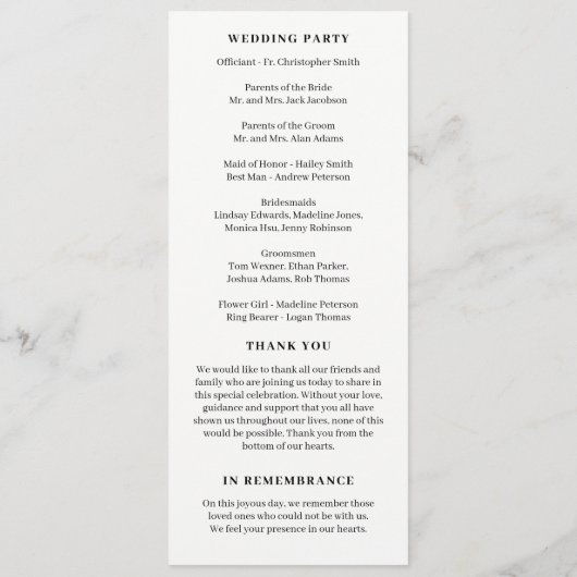 Fancy Initialen BEWERKBAAR KLEUR bruiloft programm Programmakaart (Achterkant)