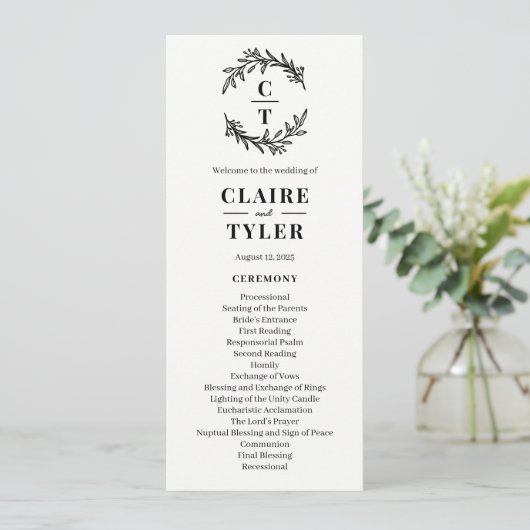 Fancy Initialen BEWERKBAAR KLEUR bruiloft programm Programmakaart (Staand voorkant)