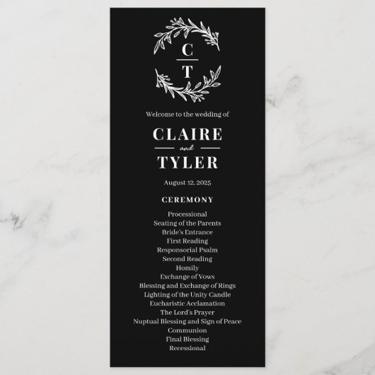 Fancy Initialen BEWERKBAAR KLEUR bruiloft programm Programmakaart (Voorkant)