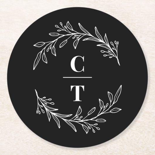 Fancy Initialen bewerkbare kleur bruiloft Onderzet Ronde Kartonnen Onderzetter (Voorkant)