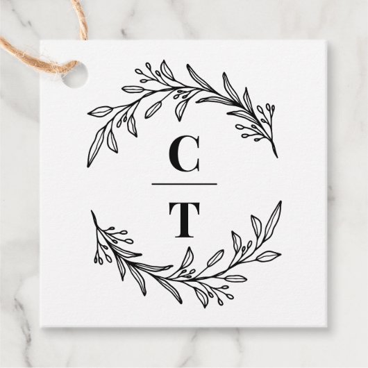 Fancy Initialen BEWERKBARE KLEUR Monogram Favor Ta Bedankjes Labels (Voorkant)