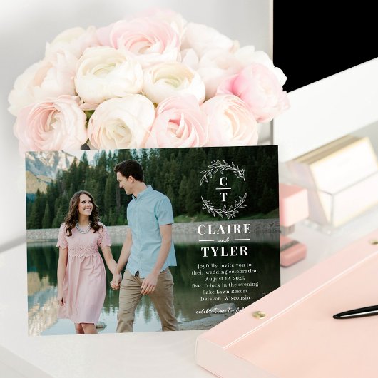 Fancy Initialen Elegante foto bruiloft uitnodiging