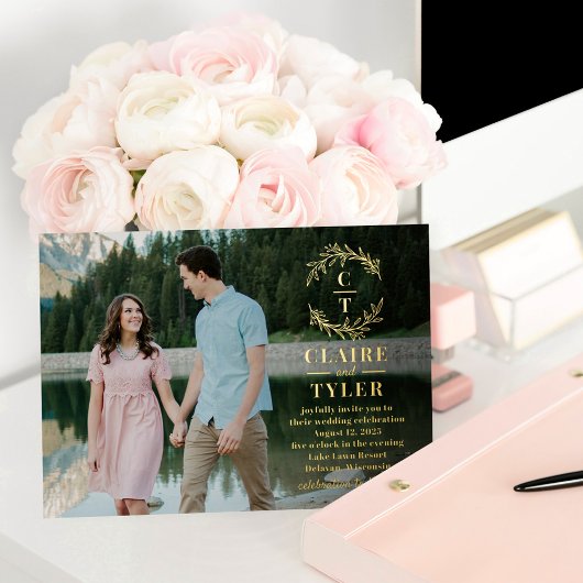 Fancy Initialen FOLIE foto bruiloft uitnodiging