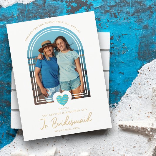 Fancy Jr Bridesmaid Blue Heart Foto Voorstel Briefkaart