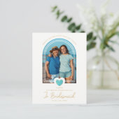 Fancy Jr Bridesmaid Blue Heart Foto Voorstel Briefkaart (Staand voorkant)