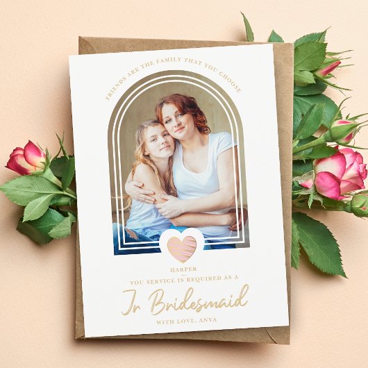 Fancy Jr Bridesmaid Pink Heart Foto Voorstel Briefkaart