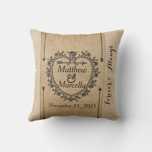 Fancy Jubileum Burlap Datum Aangepast hart Kussen (Achterkant)