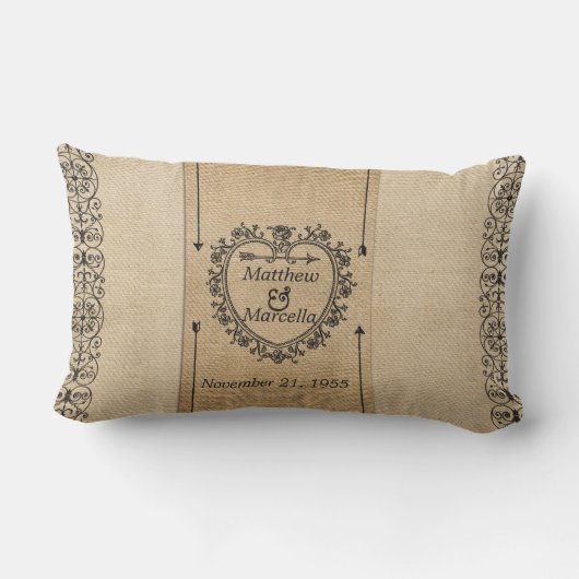 Fancy Jubileum Burlap Datum Aangepast hart Kussen (Achterkant)