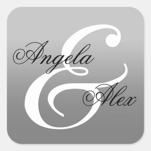 Fancy kalligrafie Ampersand Gray Ombre Wedding Vierkante Sticker (Voorkant)