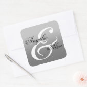 Fancy kalligrafie Ampersand Gray Ombre Wedding Vierkante Sticker (Envelop)