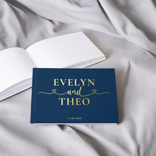 Fancy Kalligrafie Hart Marine Blauw Gastenboek