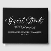 Fancy kalligrafie zwart wit elegant gastenboek (Voorkant)