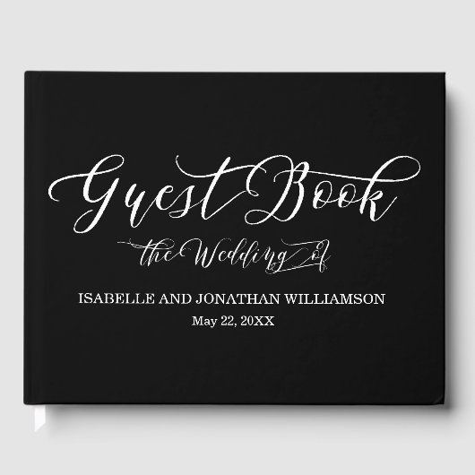 Fancy kalligrafie zwart wit elegant gastenboek (Voorkant)