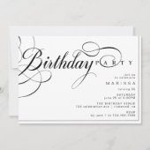 Fancy Kalligrafie Zwart-wit Verjaardag Kaart (Voorkant)