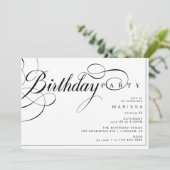 Fancy Kalligrafie Zwart-wit Verjaardag Kaart (Staand voorkant)