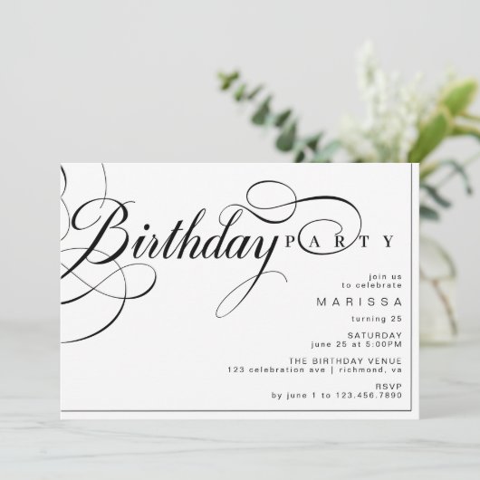 Fancy  Kalligrafie Zwart-wit Verjaardag Kaart (Staand voorkant)