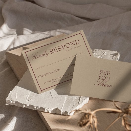 Fancy Kameeljas Robijn Oude Geld Retro Bruiloft RSVP Kaartje
