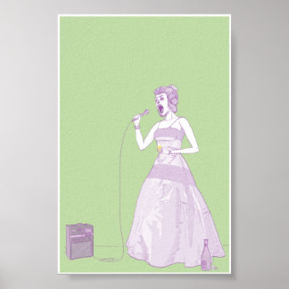 Fancy Karaoke Woman 4x6 Poster