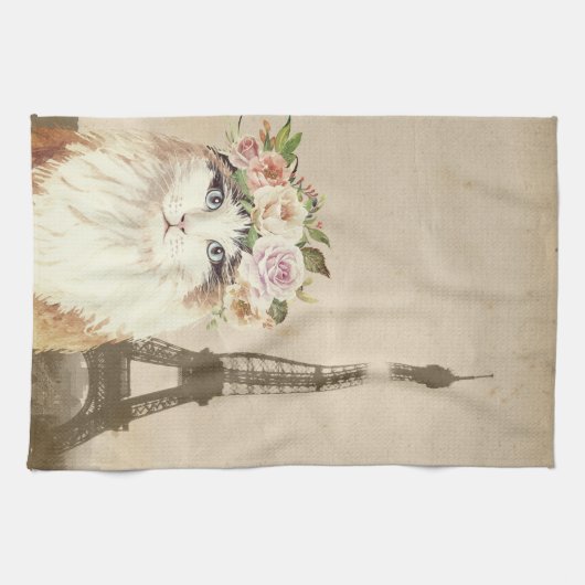Fancy kat en eiffel theedoek (Horizontaal)