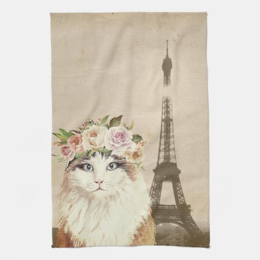 Fancy kat en eiffel theedoek (Verticaal)