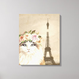 Fancy kat- en eiffeltoren canvas afdruk