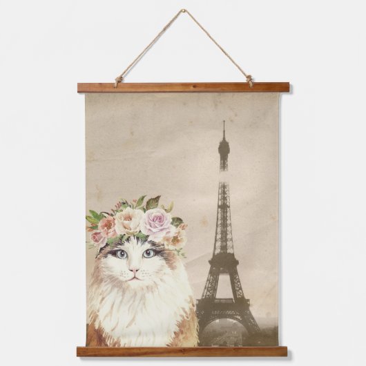 Fancy kat- en eiffeltoren hangend wandkleed (Voorkant)