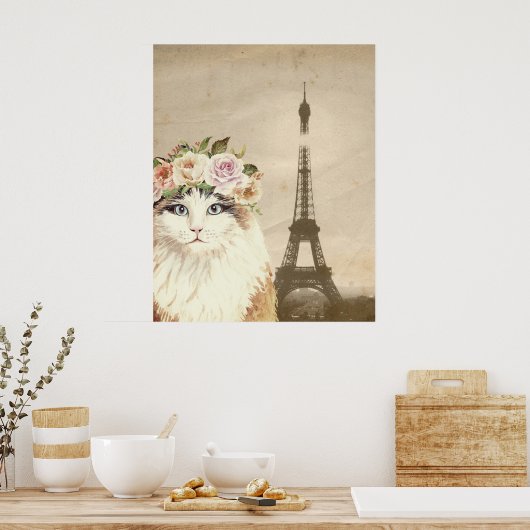 Fancy kat- en eiffeltoren poster (Keuken)