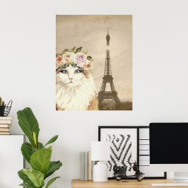 Fancy kat- en eiffeltoren poster