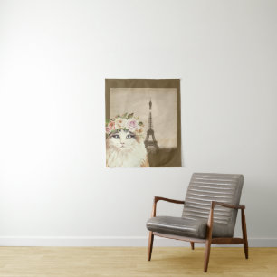 Fancy kat- en eiffeltoren wandkleed