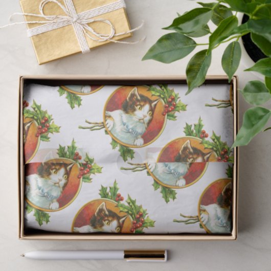 Fancy kat met Holly Berry Christmas Tissuepapier (Geschenk)