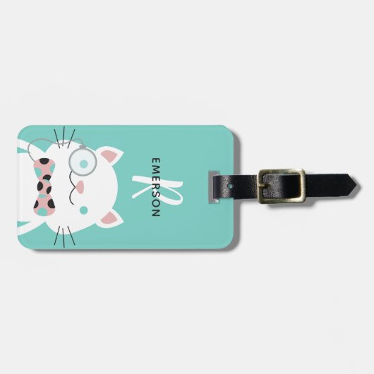 Fancy kat met monocle | Monogram Bagagelabel (Voorkant horizontaal)