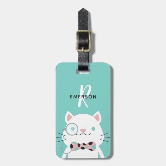 Fancy kat met monocle | Monogram Bagagelabel (Voorkant verticaal)