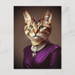 Fancy kat met Paarse jurk Briefkaart