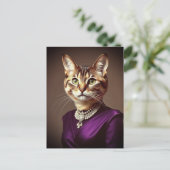 Fancy kat met Paarse jurk Briefkaart (Staand voorkant)