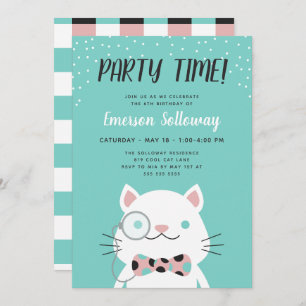 Fancy Kat Turquoise Kinderen Birthday Partij Kaart