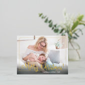 Fancy kerst, foto, naam en bericht folie feestdagen briefkaart (Staand Voorkant)