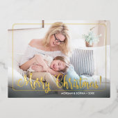 Fancy kerst, foto, naam en bericht folie feestdagen briefkaart (Voorkant)