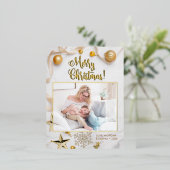 Fancy kerst, foto, naambericht, rand folie feestdagen briefkaart (Staand Voorkant)