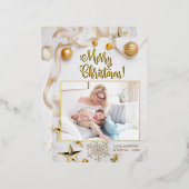 Fancy kerst, foto, naambericht, rand folie feestdagen briefkaart (Voorkant / Achterkant)