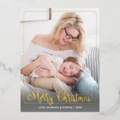 Fancy kerst, foto, naambericht, rand folie feestdagen briefkaart (Voorkant)