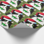 Fancy Kerst Tuxedo Cat Wrapping Paper Cadeaupapier (Hoek)