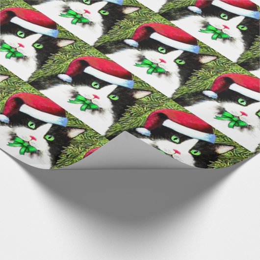 Fancy Kerst Tuxedo Cat Wrapping Paper Cadeaupapier (Hoek)