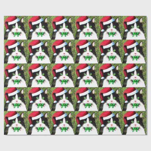 Fancy Kerst Tuxedo Cat Wrapping Paper Cadeaupapier (Vlak)