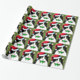 Fancy Kerst Tuxedo Cat Wrapping Paper Cadeaupapier